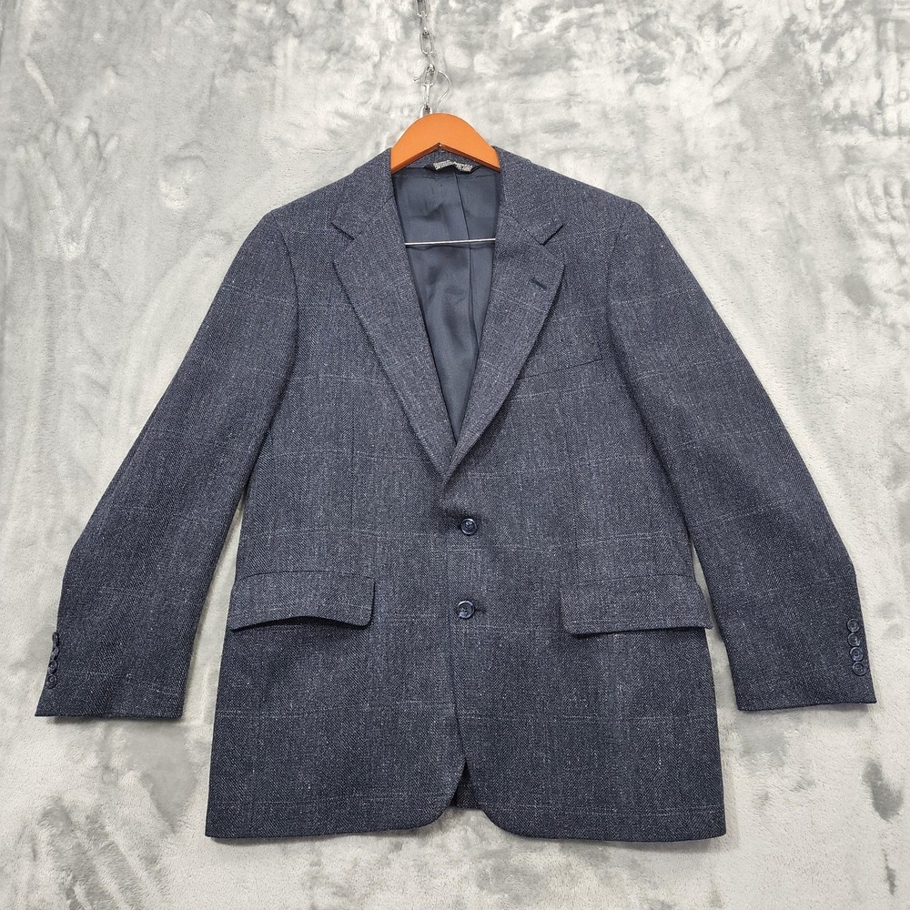 Vintage Christian Brooks Sport Coat Mens‎ 42 Blue Multicolor Plaid Tweed Blazer